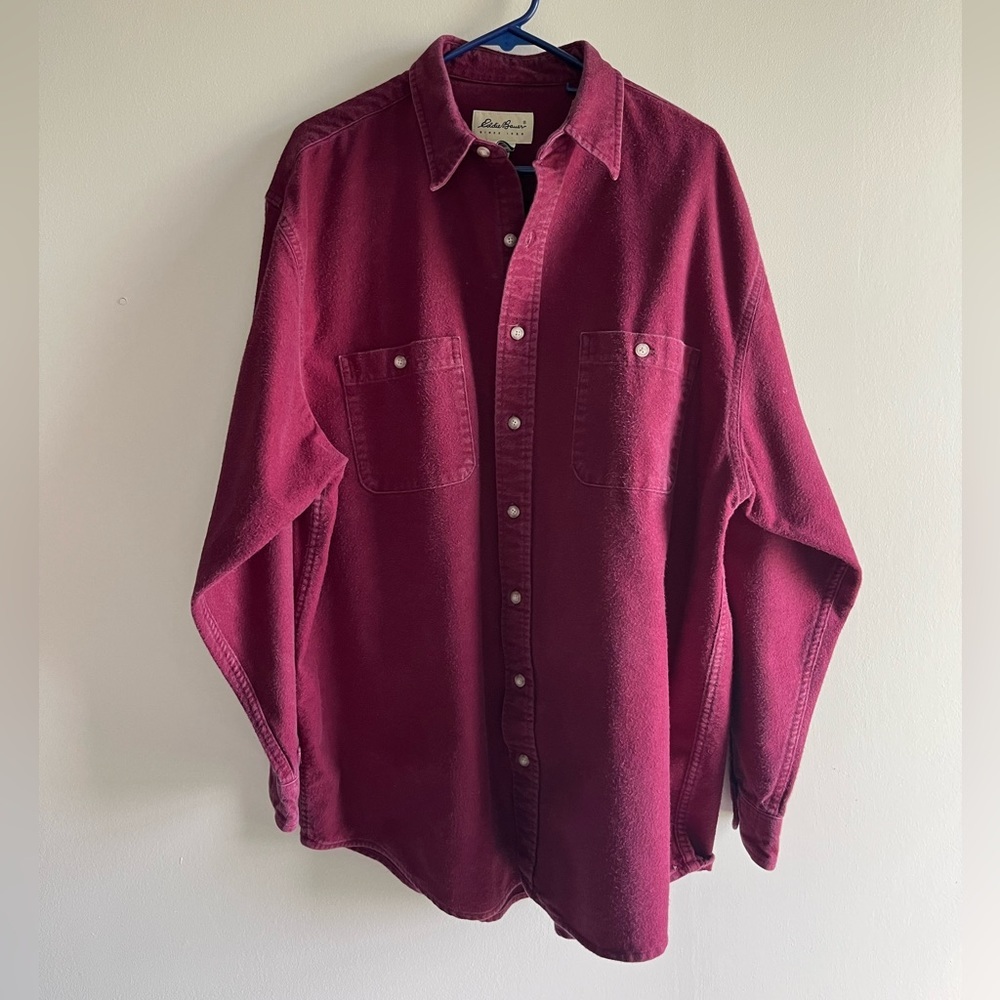 Vintage Very Thick Eddie Bauer Maroon Flannel Shirt Shacket Sz XLTall